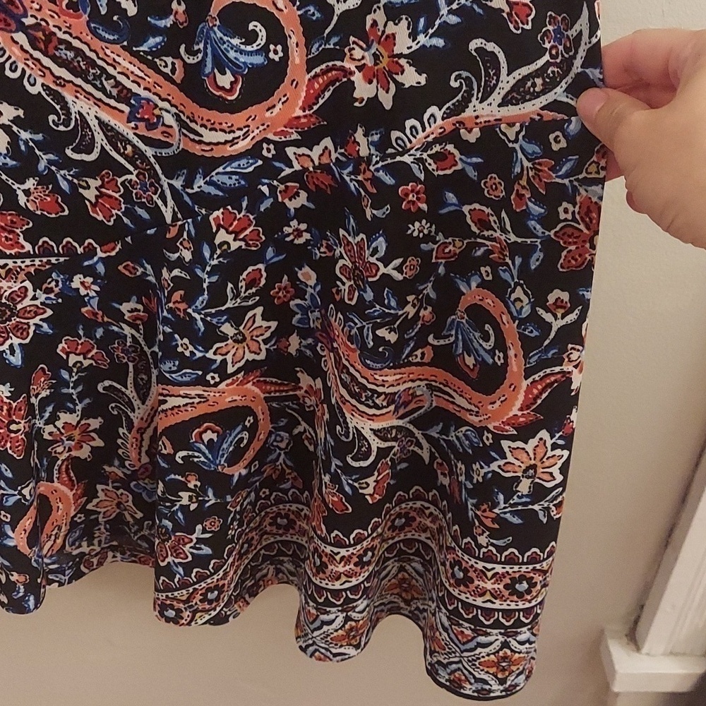 Roz & Ali Xl Navy Paisley Pull On Midi Skirt Cottagecore — image 3 of 8